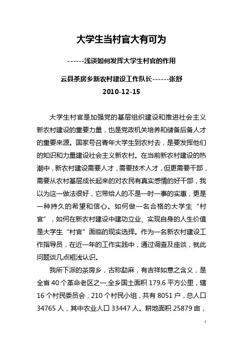 大学生当村官大有可为