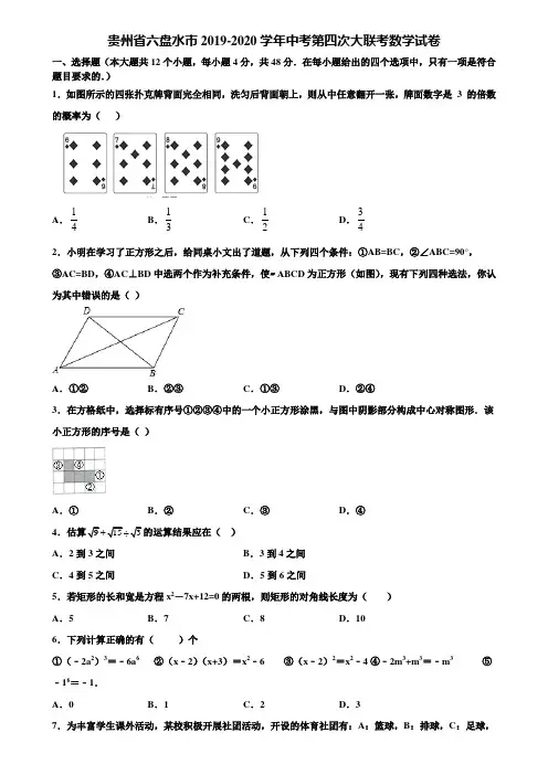 贵州省六盘水市2019-2020学年中考第四次大联考数学试卷含解析