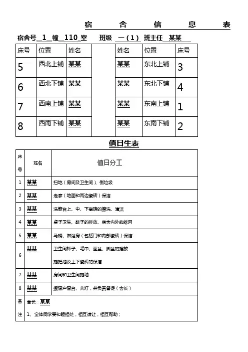 宿舍值日表