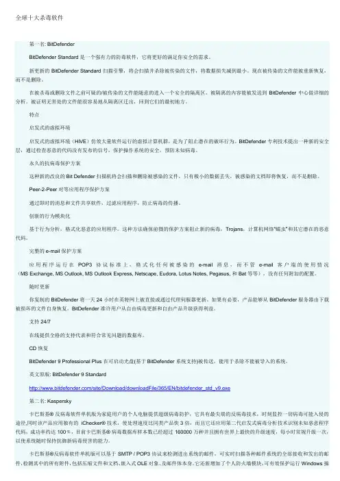 全球十大杀毒软件