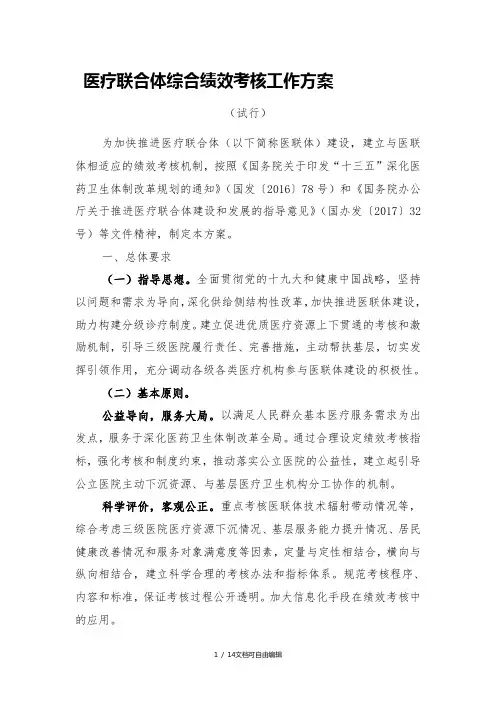 医疗联合体综合绩效考核工作方案