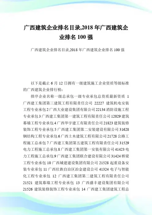 广西建筑企业排名目录,2018年广西建筑企业排名100强.doc