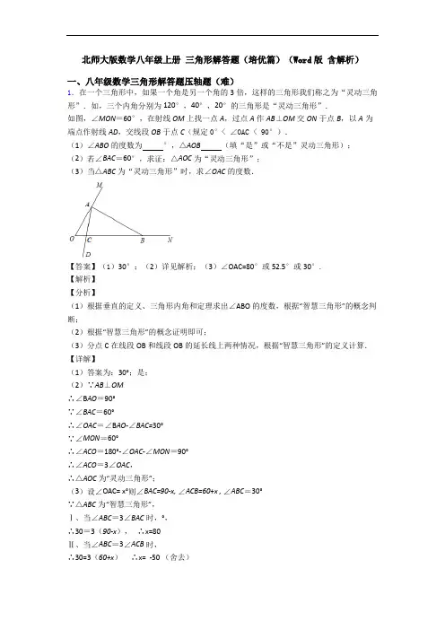 北师大版数学八年级上册 三角形解答题(培优篇)(Word版 含解析)
