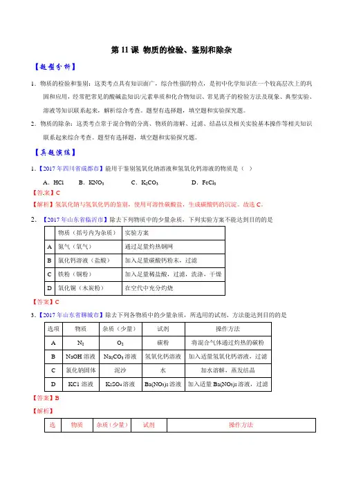 专题11 物质的检验、鉴别与除杂-2018年中考化学题型全解(解析版)