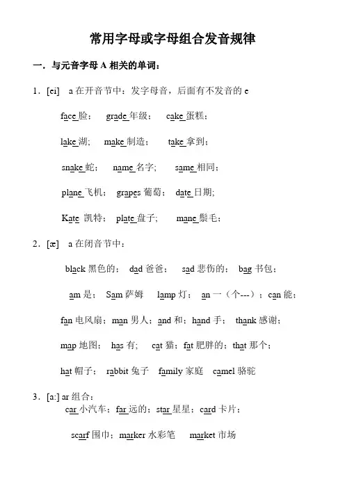 小学英语-常用字母或字母组合发音规律