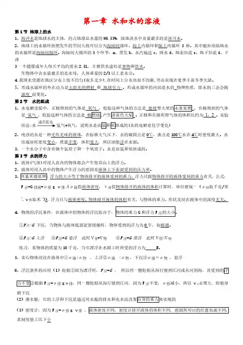 2017年浙教版八年级上册科学复习提纲