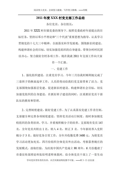 2011年村党支部工作总结