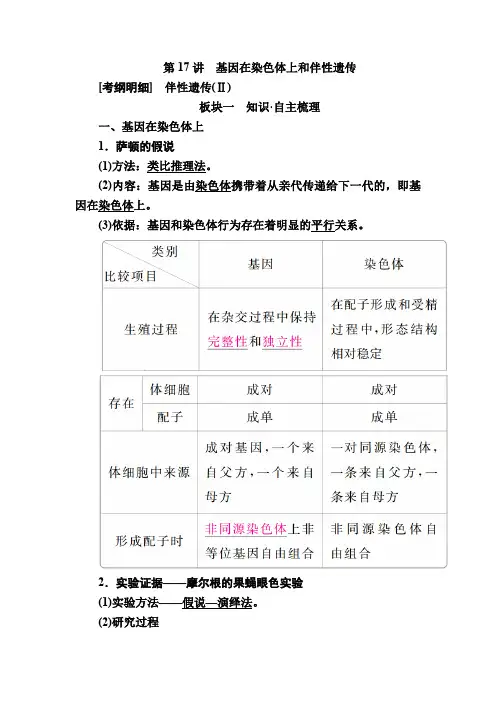 2019届一轮复习人教版第17讲基因在染色体上和伴性遗传学案