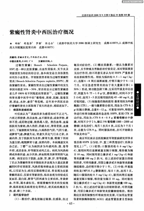 紫癜性肾炎中西医治疗概况