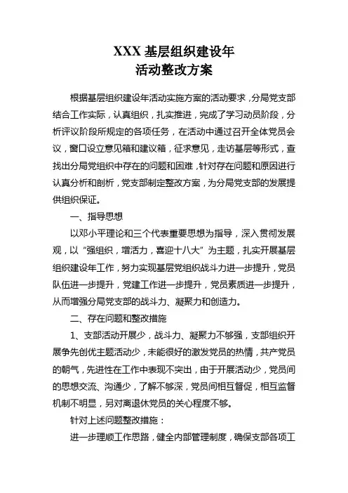 XXX基层组织建设年活动整改方案