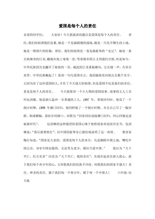 爱国是每个人的责任_小学六年级作文600字
