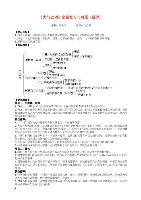 初二物理下册《力与运动》全章复习与巩固(提高) 知识讲解(带答案解析)【精】