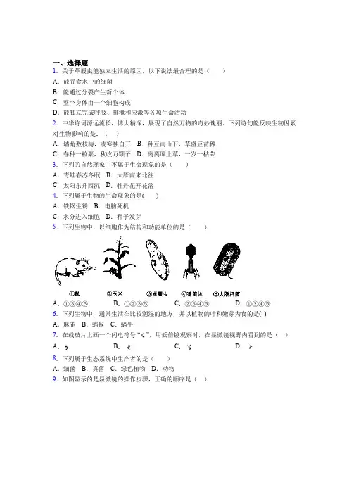 绵阳市2019年七上生物期末模拟质量跟踪监视试题之一