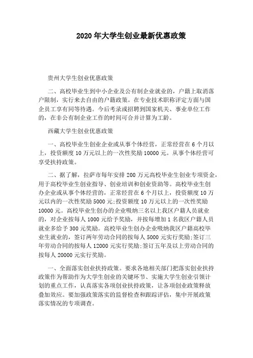 2020年大学生创业最新优惠政策