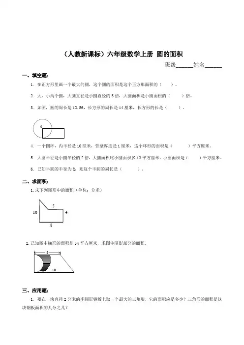 圆的面积练习题及答案 (1)