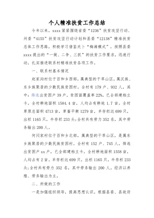 对个人精准扶贫工作总结三