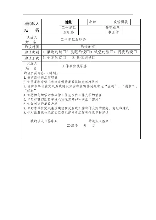 廉政约谈记录表(模板)