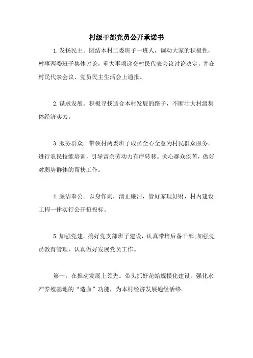 村级干部党员公开承诺书