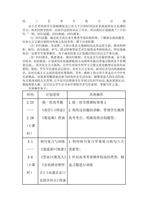 高三语文艺术生复习计划