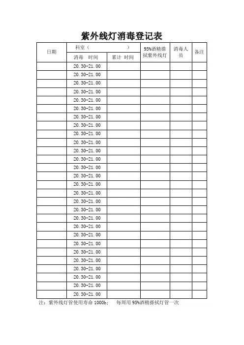 紫外线灯消毒登记表