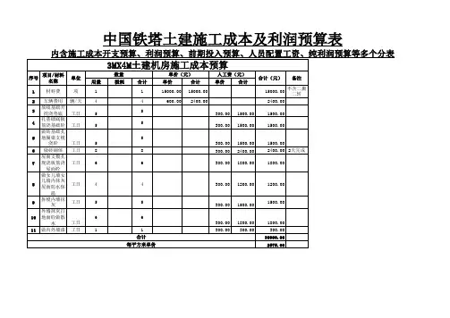 中国铁塔土建施工成本及利润预算表
