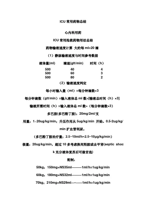 ICU常用药物总结