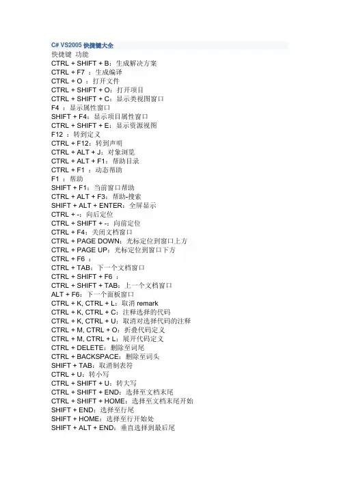 vs2005快捷键