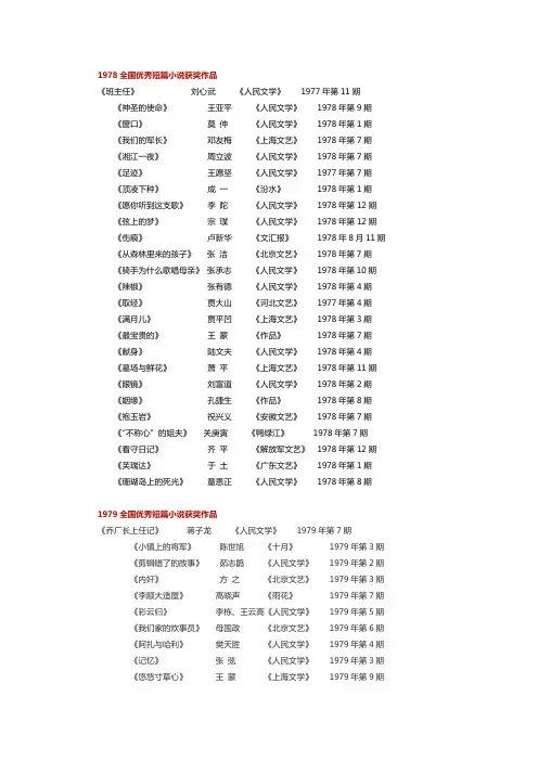 八十年代文学佳作