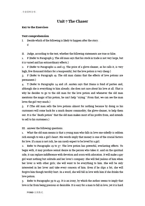 Unit7TheChaser练习的答案解析综合教程三