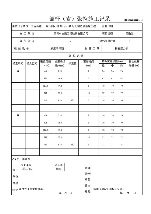锚索张拉施工记录