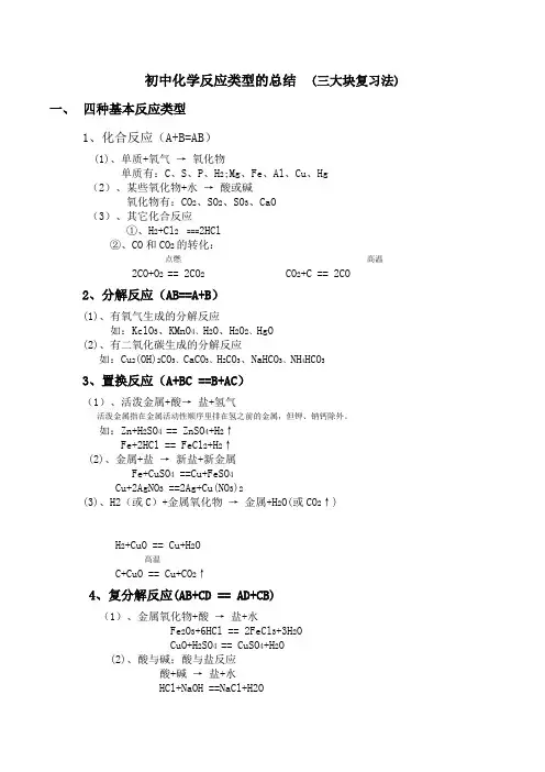 初中化学反应类型的总结
