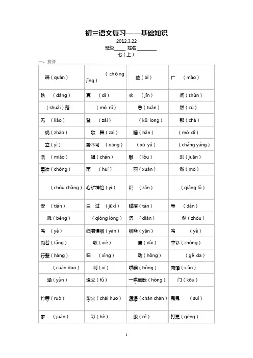 初三语文复习——基础知识