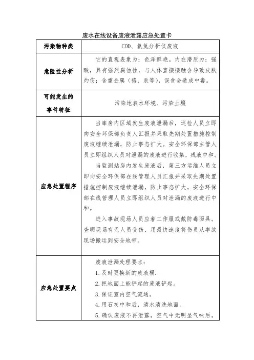 废液泄露应急处置卡