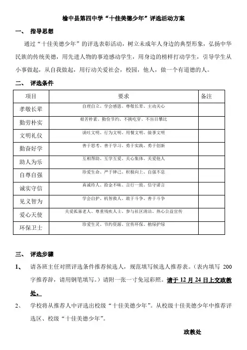 十佳美德少年评选方案