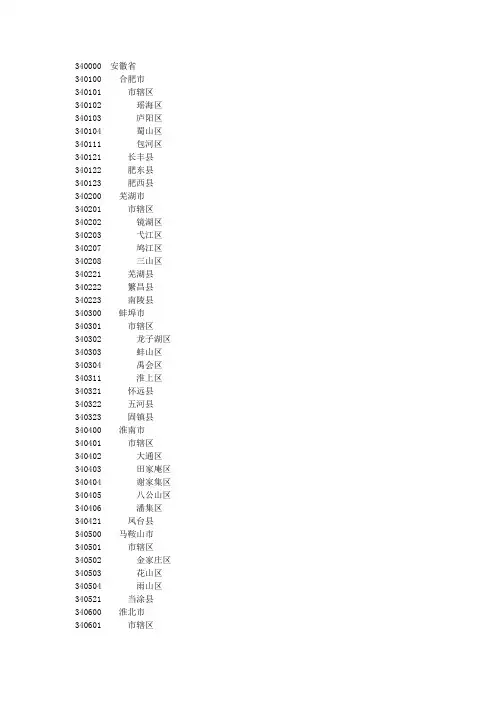 安徽省行政编码