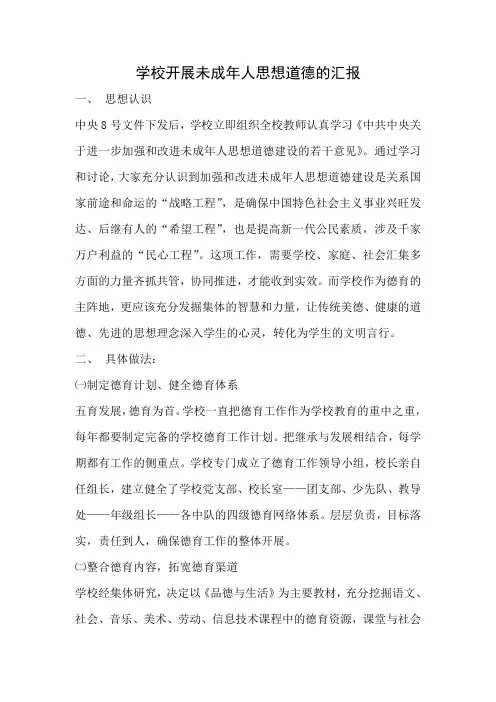 学校开展未成年人思想道德的汇报