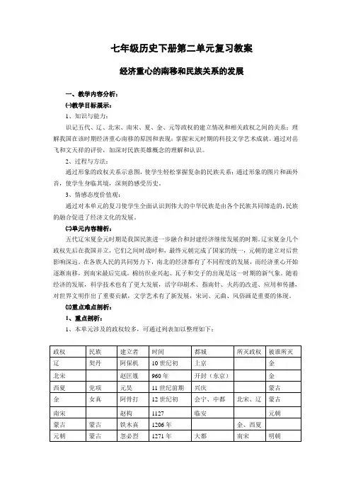 七年级历史下册第二单元复习教案