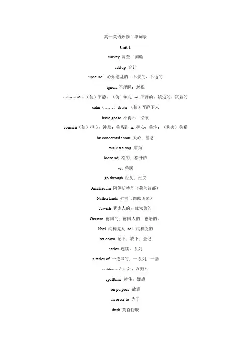 人教版英语必修一单词表