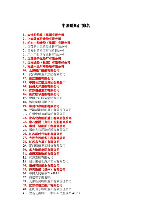 2011中国造船厂排名