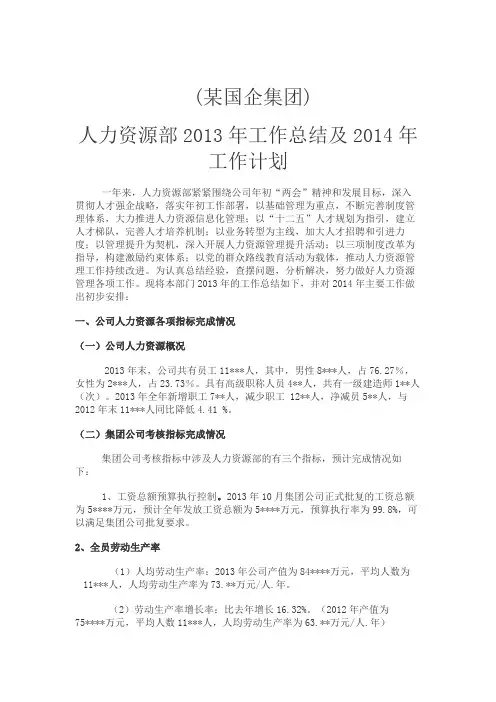 2013(某国企集团)人力资源工作总结