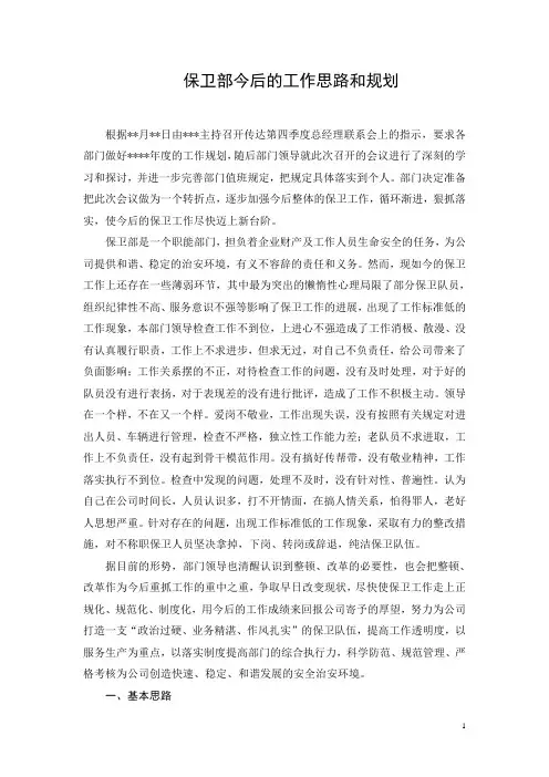 工作思路和规划