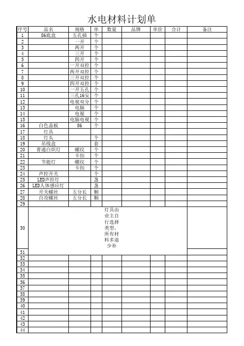 水电材料计划单