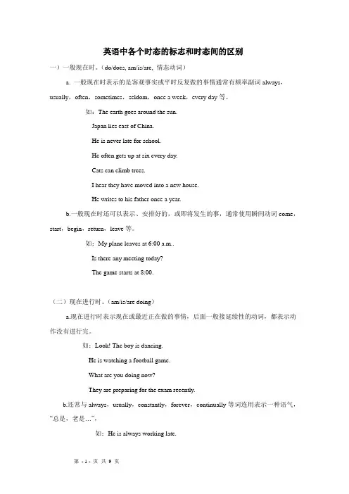初中英语语法：各个时态的标志和时态间的区别