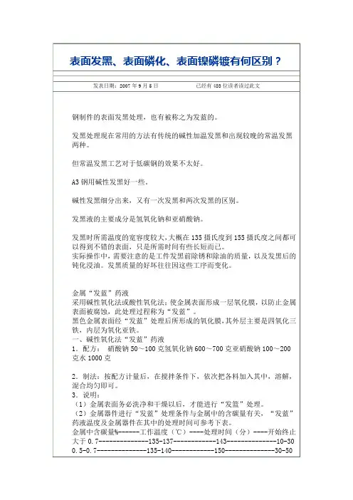 表面发黑  磷化  镍磷镀的区别