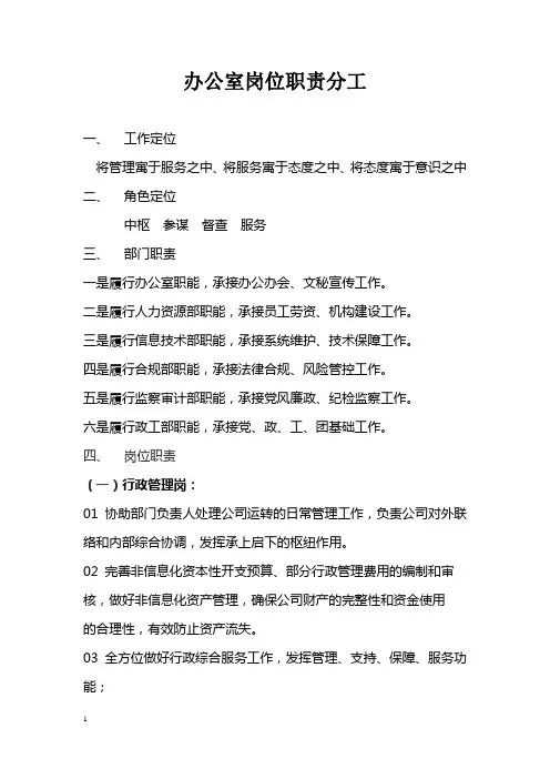 办公室岗位职责分工