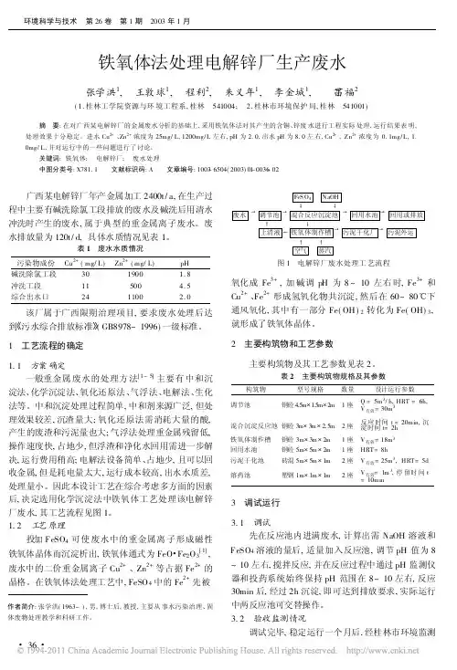 铁氧体法处理电解锌厂生产废水_张学洪