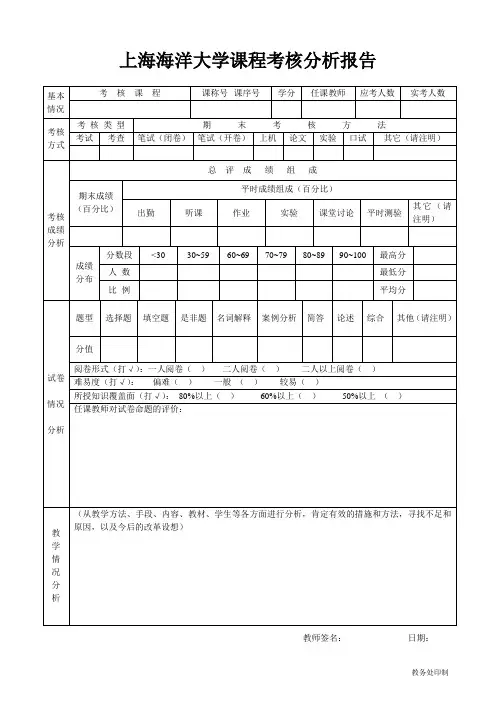 上海海洋大学课程考核分析报告