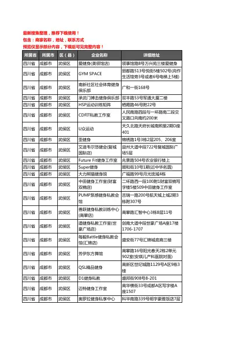 新版四川省成都市武侯区健身房企业公司商家户名录单联系方式地址大全386家
