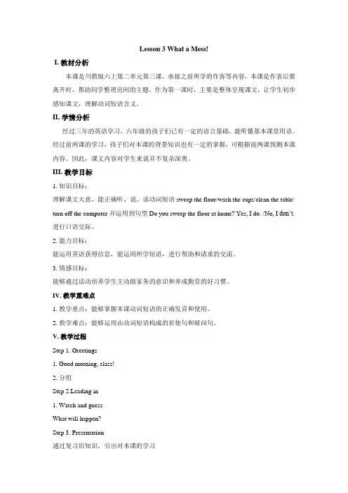 川教版英语6上Lesson 3 What a mess! 教案