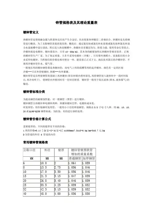 镀锌管规格表及其理论重量表 2